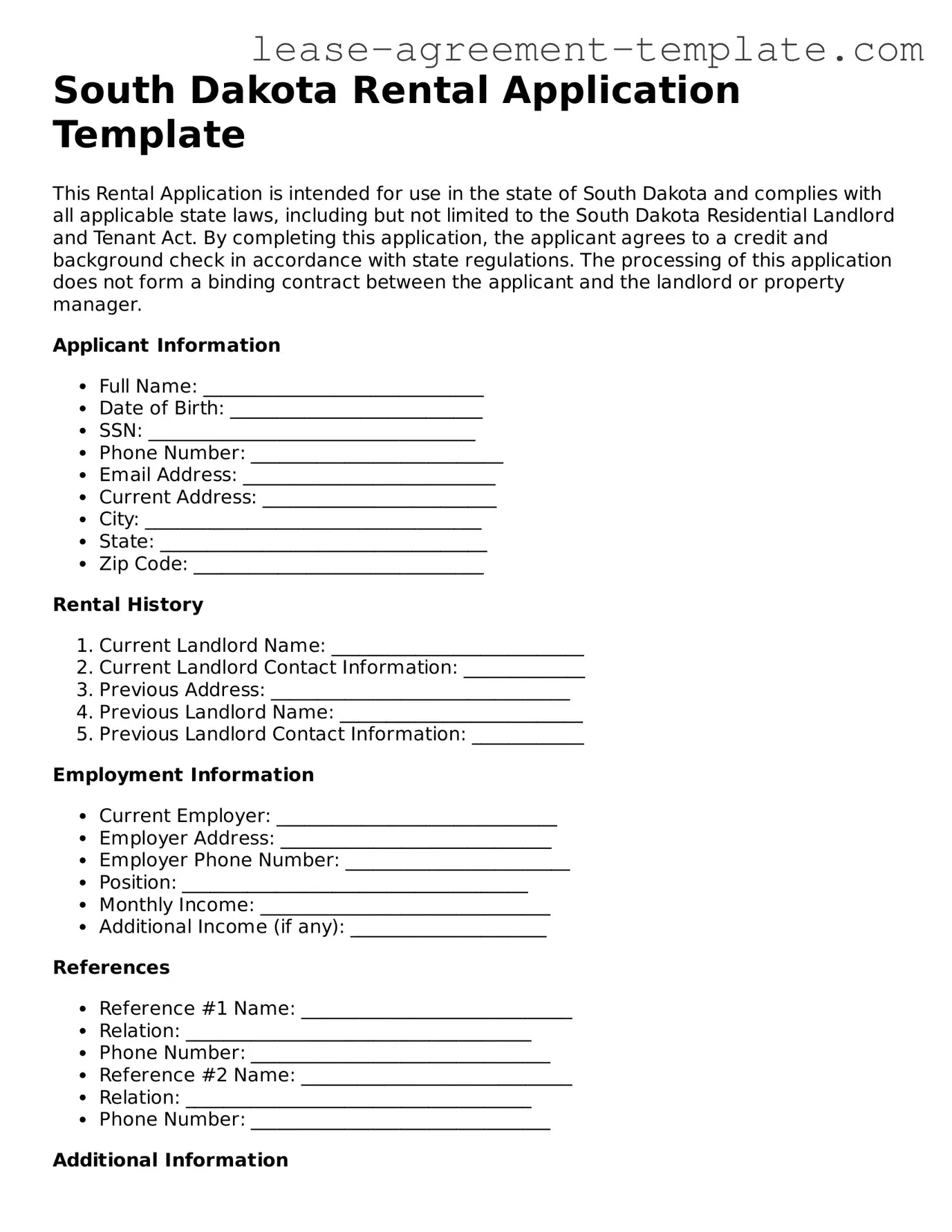 Attorney-Approved South Dakota Rental Application Form