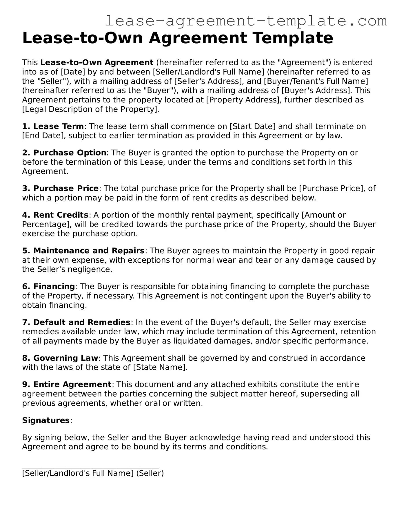Legal Lease-to-Own Agreement Document