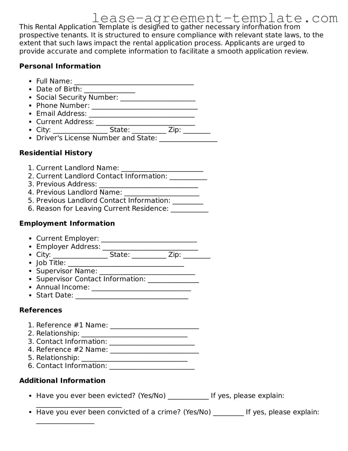 Legal Rental Application Document