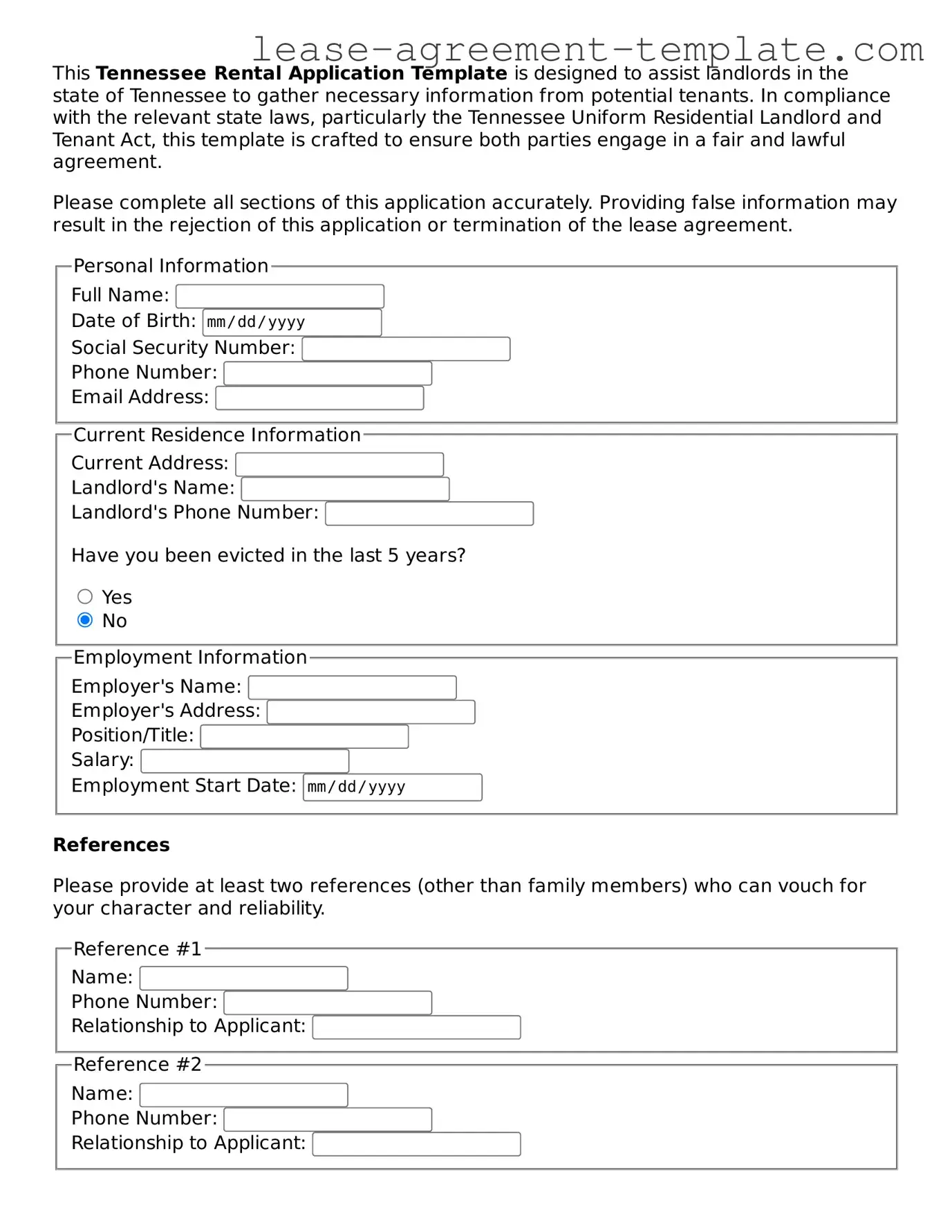 Attorney-Approved Tennessee Rental Application Form