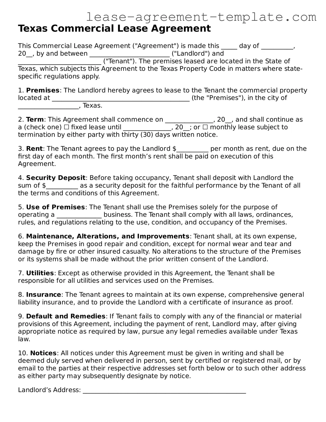 Attorney-Approved Texas Commercial Lease Agreement Form