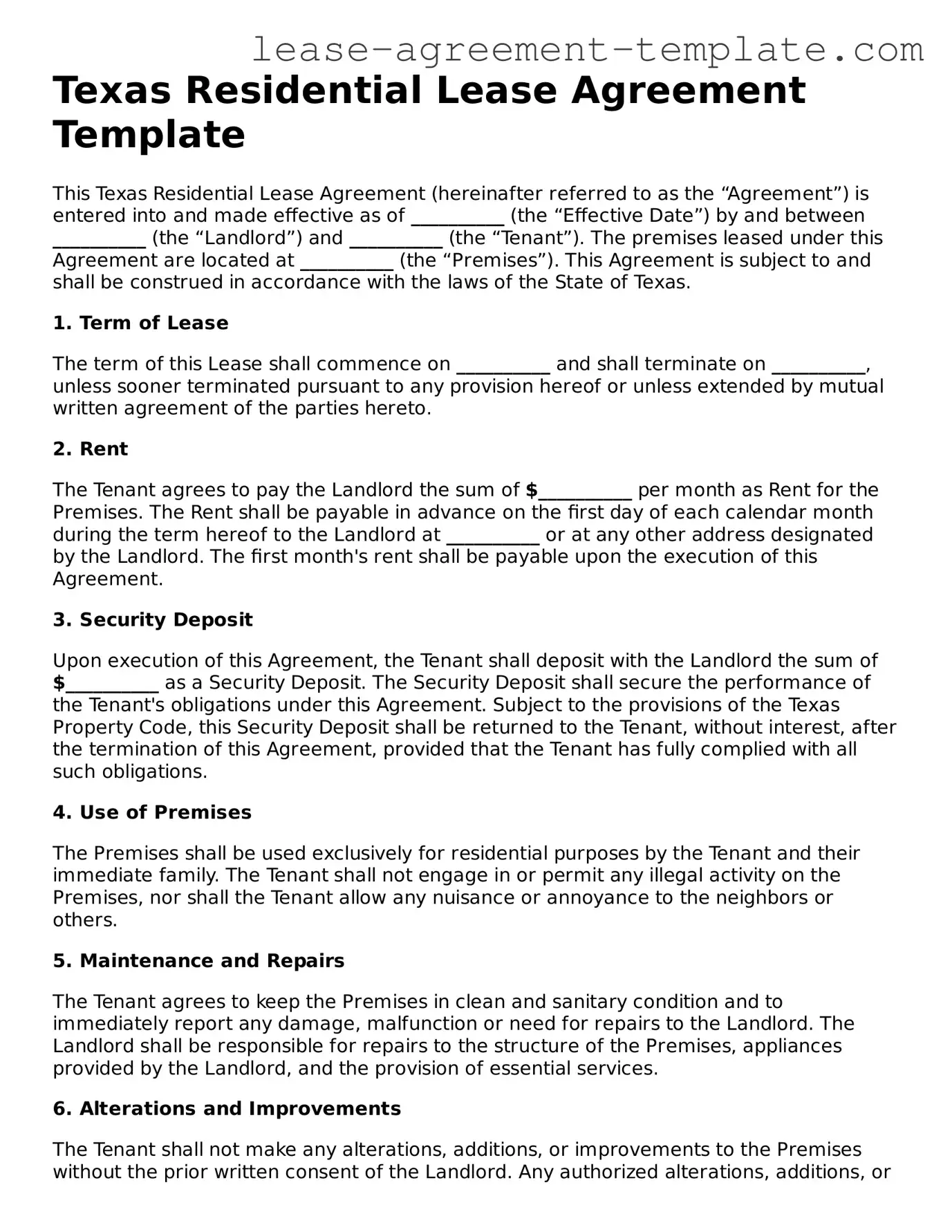 Attorney-Approved Texas Residential Lease Agreement Form