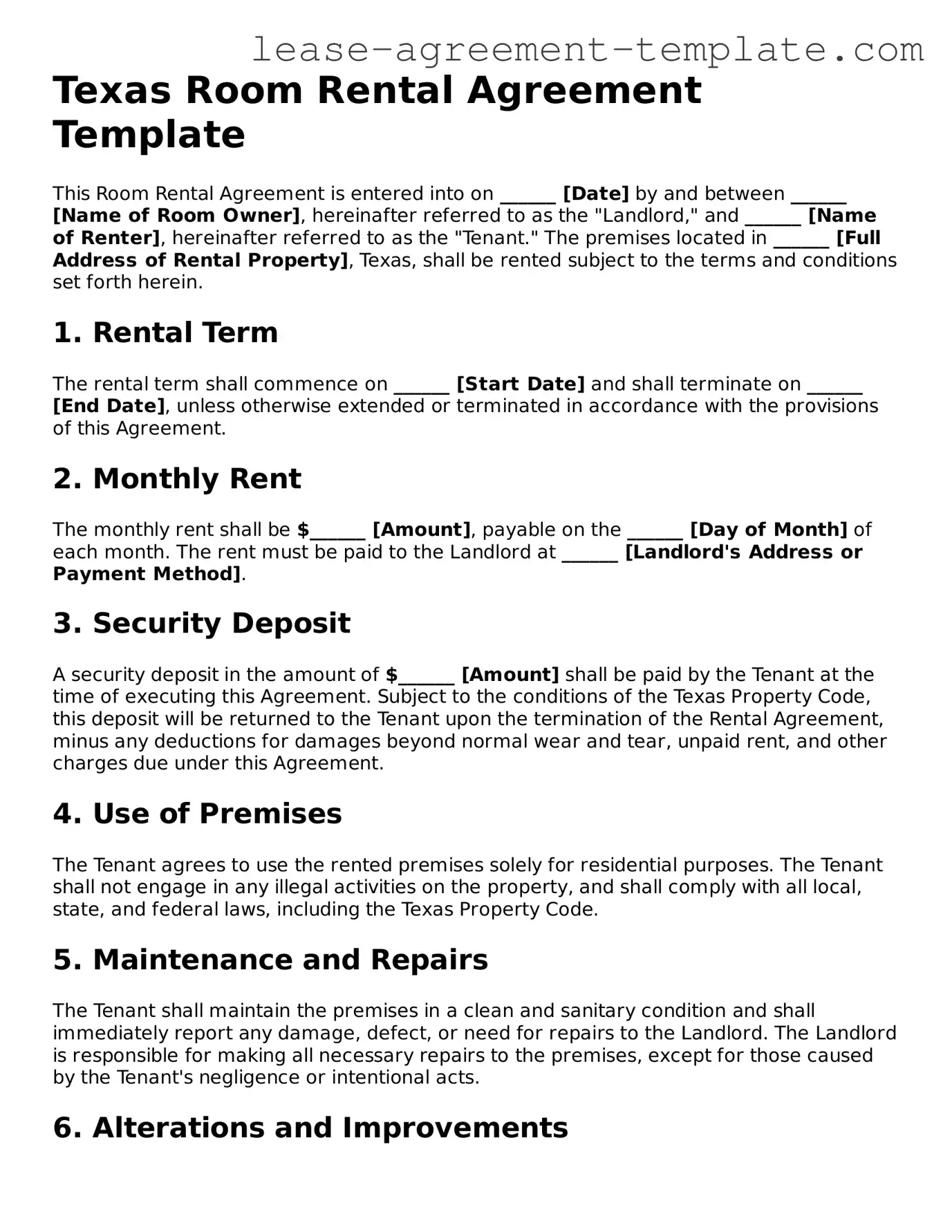 Attorney-Approved Texas Room Rental Agreement Form