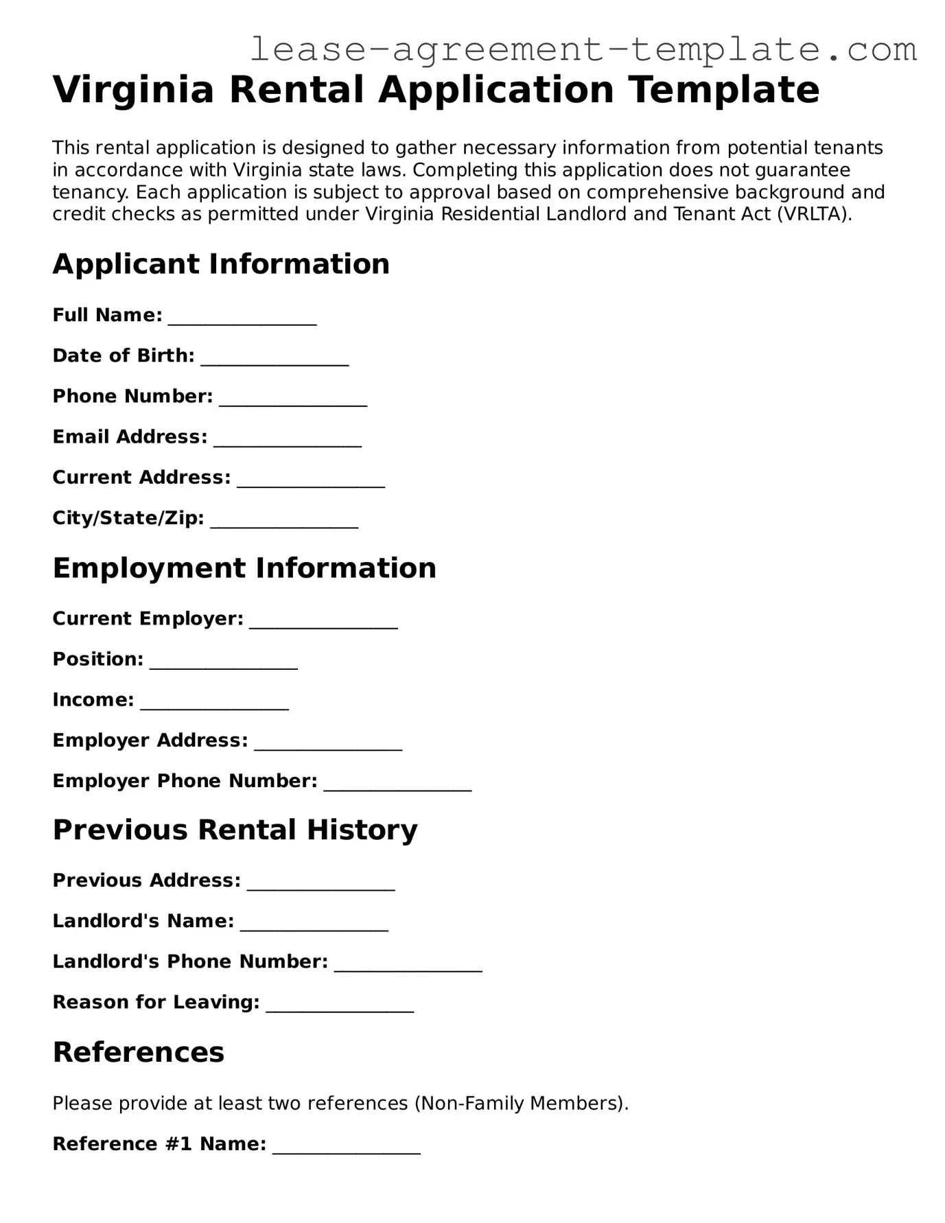 Attorney-Approved Virginia Rental Application Form
