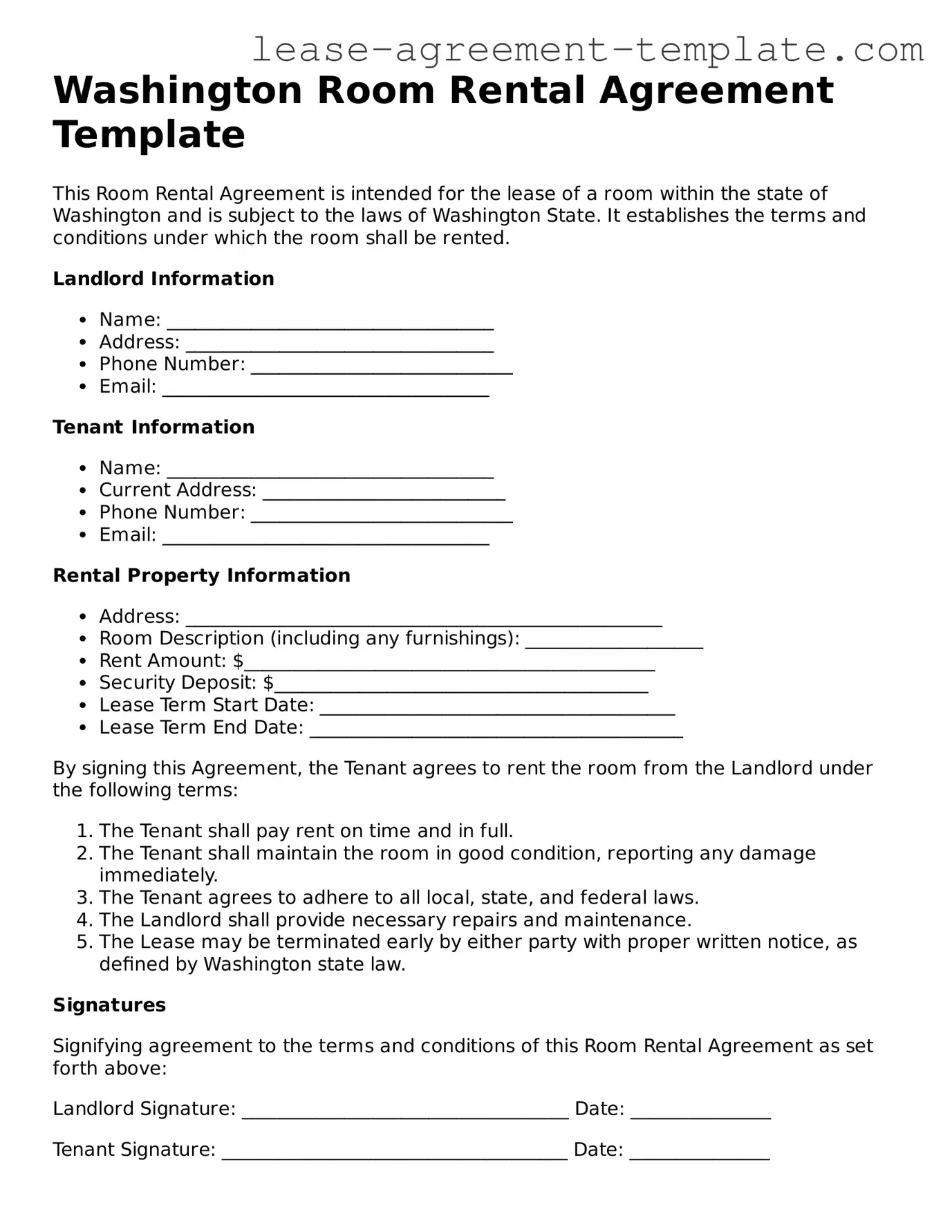 Attorney-Approved Washington Room Rental Agreement Form