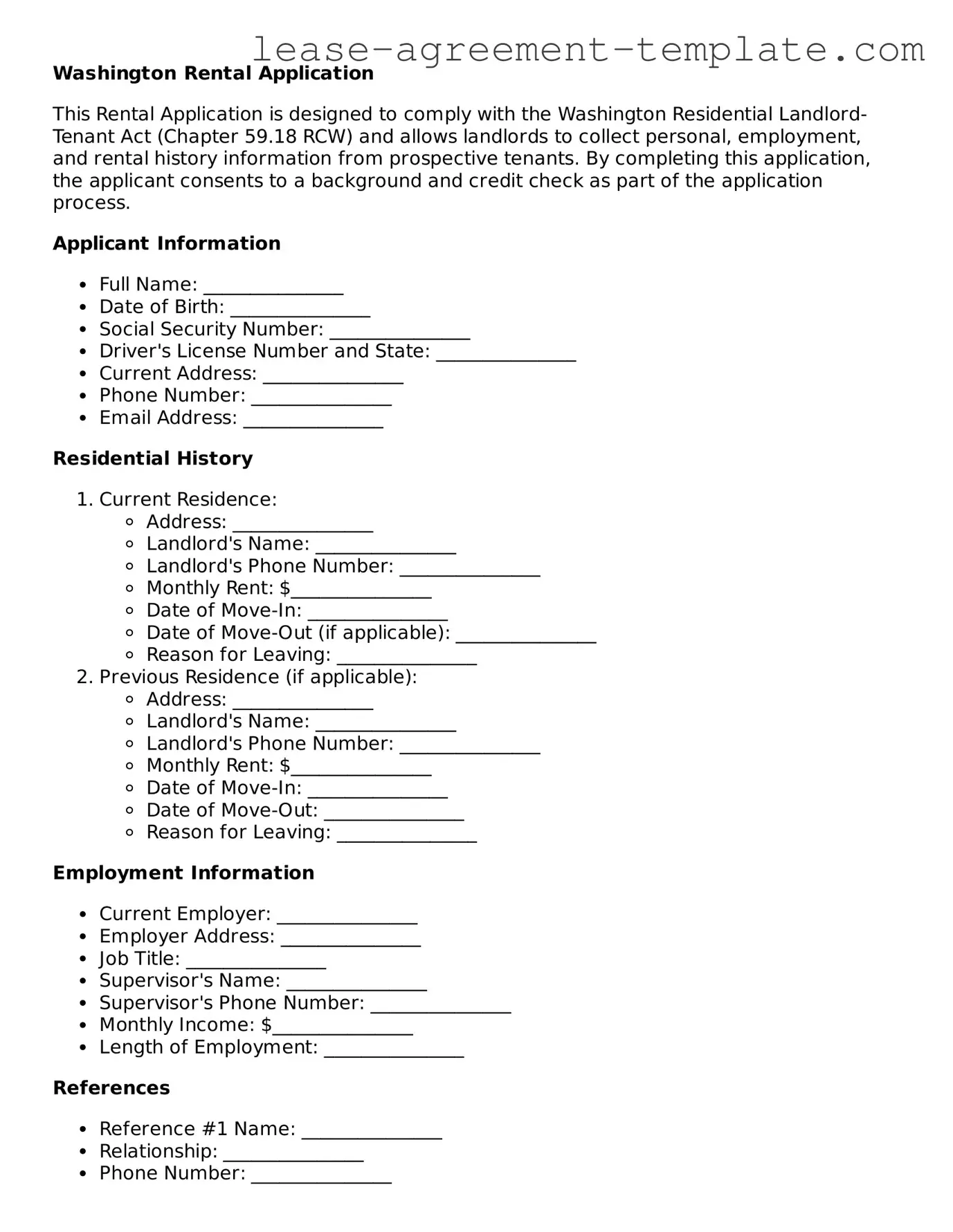 Attorney-Approved Washington Rental Application Form
