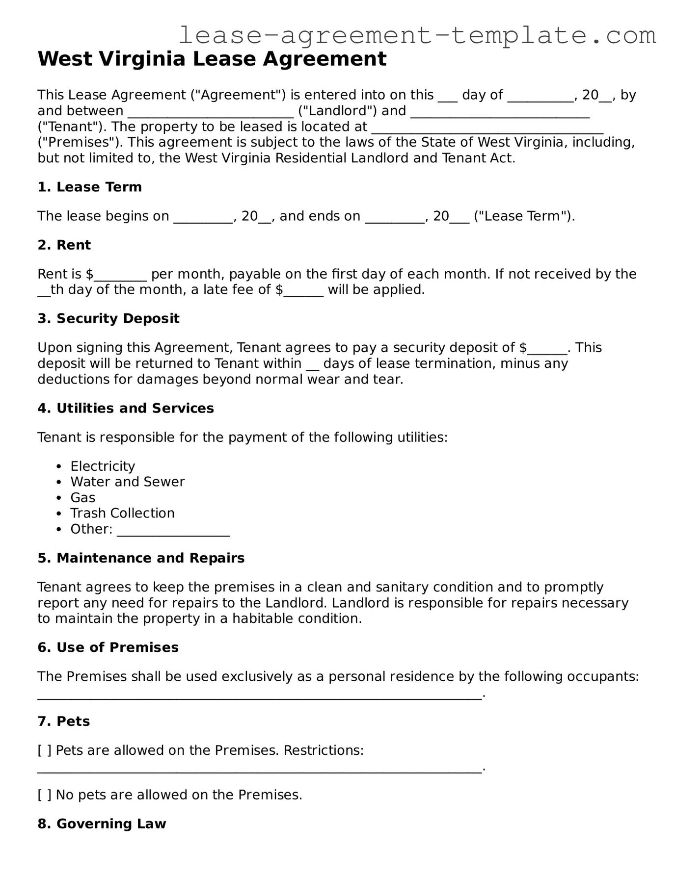 Attorney-Approved West Virginia Lease Agreement Form