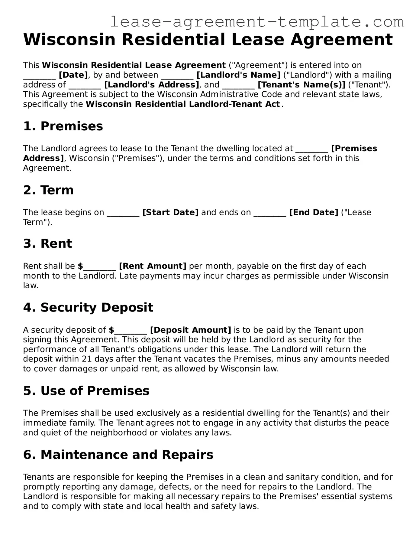 Attorney-Approved Wisconsin Residential Lease Agreement Form