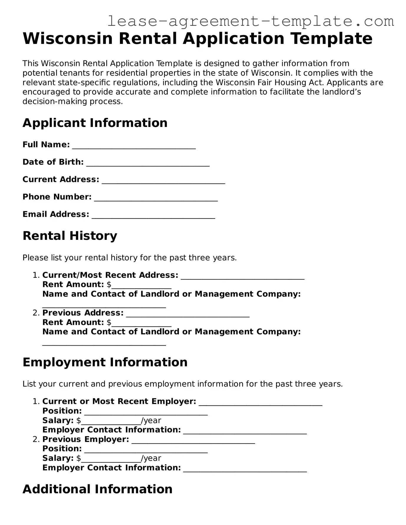 Attorney-Approved Wisconsin Rental Application Form