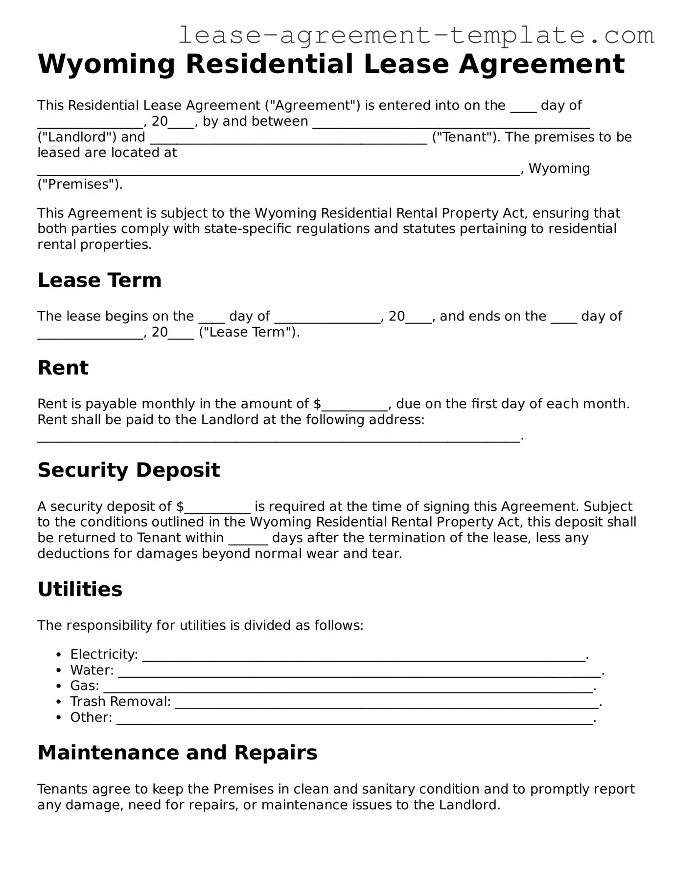 Attorney-Approved Wyoming Residential Lease Agreement Form