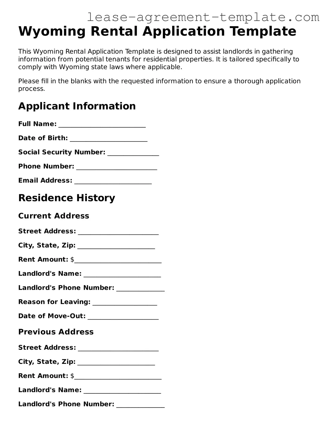Attorney-Approved Wyoming Rental Application Form
